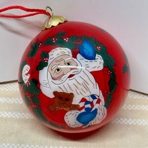 Santa Claus Ornament Reverse Hand painted Glass Ball 3" with box